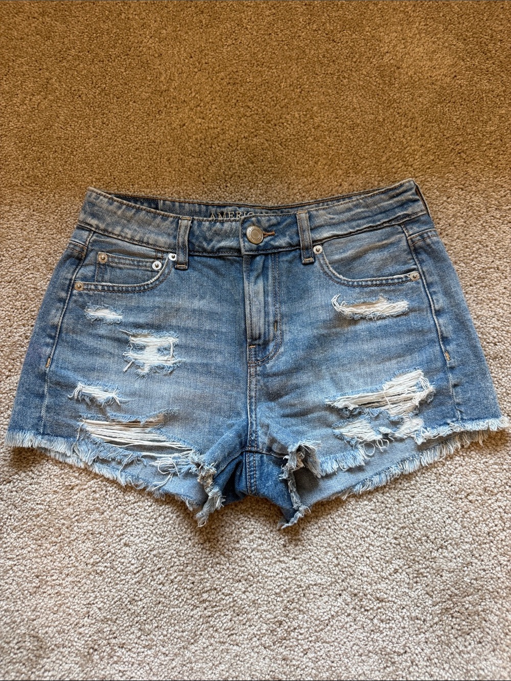 American Eagle Distressed Mid-Rise Denim Shorts - Blue